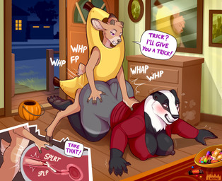 4_toes 5_fingers age_difference all_fours anthro anthro_on_anthro anthro_penetrated anthro_penetrating anthro_penetrating_anthro areola big_breasts big_butt biped black_body black_fur blush bodily_fluids bottomless bottomless_anthro bottomless_female breasts brown_body brown_fur brown_tail butt cervix claws clenched_teeth clothed clothed_anthro clothed_female clothed_male clothing cloven_hooves countershade_face countershade_neck countershade_tail countershading cum cum_in_vagina cum_inside cutaway dewclaw_hooves dialogue dipstick_ears dipstick_fingers duo ear_markings emanata exposed_breasts eyebrows eyelashes feet female female_anthro female_penetrated finger_claws fingerless_(marking) fingers flash_emanata flying_sweatdrops fur genital_fluids genitals grey_body grey_fur holidays hooves inner_ear_fluff inside internal iris larger_female larger_penetrated logo male male/female male_anthro male_penetrating male_penetrating_female mature_female mirror mirror_reflection multicolored_ears night nipples older_female one_breast_out partially_clothed partially_clothed_anthro partially_clothed_female penetration penile penile_penetration penis penis_in_vagina philtrum pupils questionable_consent reflection scut_tail sex short_tail size_difference small_dom_big_sub smaller_male snout speech_bubble sweat sweatdrop tail teeth text toe_claws toes topwear topwear_only tremble_lines tremble_spikes tuft unguligrade uterus vaginal vaginal_penetration vulva younger_male loimu halloween valkea_(loimu) badger deer mammal mustelid musteline 2025 absurd_res artist_logo artist_name hi_res