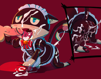 all_fours anal anthro backsack balls black_body black_fur blue_eyes blush bodily_fluids butt chibi clothed clothing crossdressing cum cum_from_ass cum_in_ass cum_in_mouth cum_inside cum_on_balls cum_on_butt cum_on_face cum_on_ground cum_on_leg cum_on_tongue cum_string erection excessive_cum excessive_genital_fluids femboy foreskin fur genital_fluids genitals group group_sex human_on_anthro humanoid_genitalia humanoid_penis interspecies leaking_cum maid_uniform male male/male markings mask narrowed_eyes open_mouth oral_invitation partially_retracted_foreskin penis red_background retracted_foreskin sex simple_background solo_focus tail tail_markings threesome tongue tongue_out uniform white_body white_fur hatakerub atlus megami_tensei persona_(series) persona_5 sega morgana_(persona) domestic_cat felid feline felis human mammal tuxedo_cat 2021 absurd_res digital_media_(artwork) hi_res