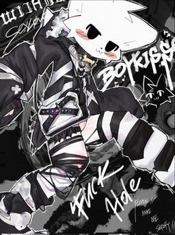 :3 anthro black_clothing black_collar black_hood black_jacket black_topwear blush bone_pendant cheek_tuft clothed clothing collar cross cross_necklace facial_tuft fully_clothed head_tuft jacket jewelry legwear looking_at_viewer male necklace pattern_clothing pattern_legwear pattern_stockings shoulder_bag simple_background solo stockings striped_clothing striped_legwear striped_stockings stripes sweater text three-quarter_view topwear tuft underwear white_body white_clothing white_sweater white_topwear white_underwear redfoxrice1145 silly_cat_(mauzymice) domestic_cat felid feline felis mammal 2025 digital_drawing_(artwork) digital_media_(artwork) english_text hi_res shaded