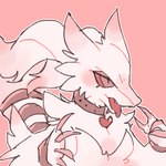 ambiguous_gender anthro collar pink_background simple_background solo tongue tongue_out niogupoke nintendo pokemon generation_5_pokemon legendary_pokemon pokemon_(species) reshiram 1:1 2020 bust_portrait low_res portrait