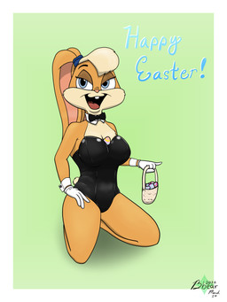 anthro basket biped black_clothing black_topwear blonde_hair blue_eyes bow_(feature) bow_tie breasts buckteeth clothed clothing container ear_bands ear_tie ears_as_hair easter_egg egg female female_anthro fur gloves hair handwear happy_easter holding_object holidays kneeling leotard long_ears looking_at_viewer multicolored_body multicolored_fur open_mouth open_smile orange_body orange_fur pink_nose playboy_bunny_logo playboy_costume playboy_outfit pose scut_tail shadow shirt_collar shirt_cuffs short_tail simple_background sleeveless_clothing smile solo tail teeth text thick_thighs tight_clothing tongue toony topwear two_tone_body two_tone_fur uvula bbear easter easter_2026 looney_tunes playboy warner_brothers lola_bunny lagomorph leporid mammal rabbit 2026 3:4 absurd_res dated digital_media_(artwork) english_text hi_res shaded signature simple_shading