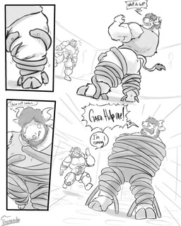 abs anthro armor bdsm beard bondage bound bulge butt clothed clothing coiling coiling_around_body dialogue dungeon duo facial_hair fur hair horn male male/male muscular muscular_anthro muscular_male open_mouth pecs plate_armor speech_bubble standing tail text topwear unconvincing_armor warrior uniparasite bovid bovine cattle mammal reptile scalie snake 4:5 comic digital_media_(artwork) english_text hi_res sketch