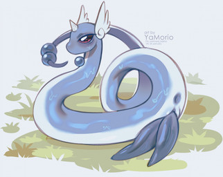 2_penises animal_genitalia animal_penis anus big_penis blush bodily_fluids coiling erection feral genital_slit genitals hemipenes horn looking_at_viewer male multi_genitalia multi_penis multicolored_body penis raised_tail rear_view solo tail tail_coil wings yamorio nintendo pokemon dragonair generation_1_pokemon mammal pokemon_(species) reptile scalie 2026 hi_res