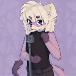 5_fingers anthro biped black_bottomwear black_clothing black_pants blonde_hair bottomwear clothed clothing concert confident electronics fingers fluffy fur hair light_body light_fur long_hair looking_at_viewer male microphone multicolored_body multicolored_fur pants parody performance purple_background purple_body purple_fur simple_background singing sleeveless_shirt smile smug solo stage standing tail tight_clothing topwear two_tone_body two_tone_fur white_body white_fur burachn1k lamapola never_gonna_give_you_up rickroll vinea_(lamapola) domestic_ferret mammal mustelid musteline true_musteline weasel 1:1 2024 digital_media_(artwork) hi_res meme shaded signature genderfluid_(lore)