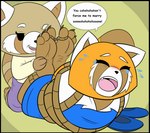 2022 3_toes aggretsuko ailurid anthro barefoot bdsm biped black_eyes black_nose blue_clothing blue_footwear blue_shoes blush bodily_fluids bondage bound brown_body brown_fur brown_inner_ear claws clothed clothing crying_laughing daughter_(lore) dialogue dominant dominant_anthro dominant_female duo english_text eyebrows eyelashes eyes_closed feet female female/female foot_fetish footwear fur fur_markings hogtied kneeling kyudude laugh looking_at_another mammal markings mature_anthro mature_female mother_(lore) mother_and_child_(lore) mother_and_daughter_(lore) multicolored_body multicolored_fur open_mouth open_smile orange_body orange_fur parent_(lore) parent_and_child_(lore) parent_and_daughter_(lore) plantigrade red_panda restrained restraints retsuko retsuko's_mother rope rope_bondage sanrio shoes shoes_removed smile soles speech_bubble striped_body striped_fur striped_markings striped_tail stripes submissive submissive_anthro submissive_female tail tail_markings talking_to_another tears teeth text tickle_fetish tickle_torture tickling tickling_feet toe_claws toe_restraints toes toes_tied tongue white_body white_ears white_eyebrows white_fur