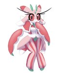 antennae_(anatomy) anthro breasts clothing coat eyelashes female green_body green_skin long_eyelashes no_sclera pink_body pink_skin red_body red_eyes red_skin simple_background solo topwear white_background white_body white_skin bit-small nintendo pokemon generation_7_pokemon lurantis pokemon_(species) hi_res