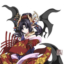 blush clothed clothing ear_piercing female hair horn humanoid_pointy_ears looking_at_viewer nails not_furry piercing pointy_ears purple_eyes smile solo wings robert_vicson bandai_namco digimon demon digimon_(species) humanoid lilithmon 1:1 2012 aliasing digital_media_(artwork)