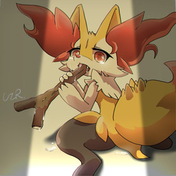 3_fingers anthro biped black_body black_fur bodily_fluids breasts caught_in_the_act claws crying cute_fangs digitigrade dipstick_tail eyelashes fangs female female_anthro finger_claws fingers fur holding_object holding_stick inner_ear_fluff inside looking_at_viewer looking_back looking_back_at_viewer markings multicolored_body multicolored_fur nude nude_anthro nude_female open_mouth orange_body orange_eyes orange_fur orange_inner_ear_fluff orange_nose orange_tail_tip pointy_ears prick_ears rear_view saliva simple_background sitting small_breasts solo stick stick_in_mouth suggestive tail tail_markings tears teeth tuft two_tone_tail wariza white_body white_claws white_fur yellow_body yellow_fur yellow_tail quail_00n0 nintendo pokemon braixen canid generation_6_pokemon mammal pokemon_(species) 1:1 2021 cel_shading colored digital_drawing_(artwork) digital_media_(artwork) full-length_portrait japanese_description portrait shaded signature translated_description