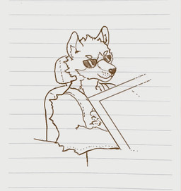 anthro car driving ears_up eyewear fur looking_forward male smile solo sunglasses vehicle wearing_sunglasses reynard_goodfellow ashley_(reynard_goodfellow) canid canine canis mammal wolf animated monochrome