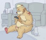 alternative_fashion anthro bong chest_tuft cigarette drugs erection facial_hair facial_piercing foreskin genitals hipster male manly nose_piercing nude overweight overweight_male penis piercing pubes sideburns sitting solo tattoo tuft buffalonickels alvis_(buffalonickels) bear mammal