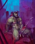 balls beard bodily_fluids cum erection eyes_closed facial_hair genital_fluids genitals glans green_body humanoid_pointy_ears male masturbation muscular nude penile penile_masturbation penis pointy_ears solo crona_(artist) humanoid orc hi_res