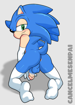 anthro anus armwear backsack balls bent_over blue_body blue_fur blush butt clothing elbow_gloves femboy feminine flaccid footwear fur genitals gloves green_eyes handwear kneeling legwear male multicolored_body nude penis quills_(anatomy) simple_background smile smiling_at_viewer smirk smirking_at_viewer smug smug_face smug_grin socks solo tail tan_arms tan_muzzle thigh_highs two_tone_body cancelmesenpai idw_publishing sega sonic_the_hedgehog_(comics) sonic_the_hedgehog_(idw) sonic_the_hedgehog_(series) sonic_the_hedgehog eulipotyphlan hedgehog mammal absurd_res hi_res shaded simple_shading