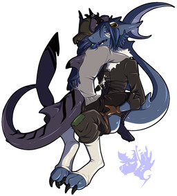 anthro anthro_on_anthro blue_body blue_tongue bodily_fluids bottomwear claws clothing cum cum_on_clothing dorsal_fin duo ear_piercing erection eyewear eyewear_on_head fin fish_tail genital_fluids genitals goggles goggles_on_head handwear headgear headwear legwear licking male male/male markings on_lap penis piercing scarf shoulder_lick simple_background sitting sitting_on_another sitting_on_lap striped_markings striped_tail stripes tail tail_markings tongue tongue_out tongue_piercing topwear white_background yellow_eyes greasyhyena aquatic fish shark hi_res watermark