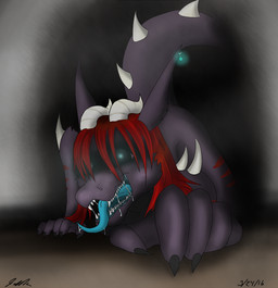 ambiguous_gender anthro bodily_fluids crawling dark drooling ear_piercing hair horn long_ears looking_at_viewer piercing red_hair saliva shadow simple_background smile solo spiked_tail spikes spikes_(anatomy) tail teeth tongue tongue_out jeffthehusky nyx_(jeffthehusky) demon ghost spirit