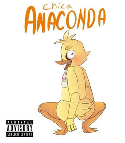 alternate_form anthro barefoot beak bib biped butt clothed clothing eyeshadow feet female happy looking_at_viewer looking_back looking_back_at_viewer machine makeup parody partially_clothed smile solo text twerking what why unknown_artist anaconda_(song) five_nights_at_freddy's scottgames chica_(fnaf) classic_chica_(fnaf) animatronic avian bird chicken galliform phasianid robot english_text source_request