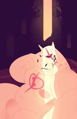 animal_genitalia anthro belly big_belly black_sclera fully_sheathed genitals looking_at_viewer male markings moobs narrowed_eyes nude overweight overweight_anthro overweight_male red_eyes red_markings sheath simple_background sitting solo white_body chocolateandmilk canid canine mammal 2020 dated hi_res shaded signature