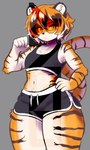 anthro bottomwear clothing eyewear female fur glasses orange_body orange_fur round_glasses shorts simple_background solo sport sportswear thick_thighs wearing_glasses osny arknights hypergryph studio_montagne waaifu_(arknights) felid mammal pantherine tiger 3:5 digital_media_(artwork) hi_res ibispaint_(artwork) watermark