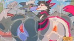 anthro anus balls butt duo genitals male male/male lemeonlemon canid canine canis mammal sergal wolf hi_res