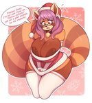 anthro areola areola_slip armwear bell big_breasts blush breasts christmas_clothing christmas_headwear clothed clothing curvy_figure dialogue eyewear fangs female glasses hair hat headgear headwear holidays huge_breasts legwear open_mouth santa_hat simple_background solo speech_bubble squish teacher teeth text thick_thighs thigh_highs thigh_squish voluptuous wide_hips secretly_saucy christmas seiko_(chewycontroller) ailurid mammal red_panda 2019 digital_media_(artwork) english_text