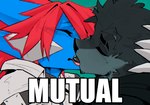 anthro blush duo french_kissing kissing male male/male open_mouth simple_background teeth text tongue tongue_out agitype01 goonie-san mythology goon_(goonie_san) rakuo canid canine canis domestic_dog dragon mammal mythological_creature mythological_scalie scalie digital_media_(artwork)