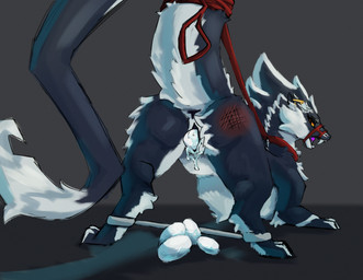 bdsm bodily_fluids bound collar egg female feral fur genital_fluids leash muzzle_(object) muzzled oviposition solo spank_marks wyrmiestwyrm mythology amber_(wyrmiestwyrm) dragon furred_dragon furred_scalie mythological_creature mythological_scalie scalie absurd_res hi_res