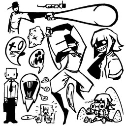 4_fingers ambiguous_gender ambiguous_human arm_support baseball_bat baseball_cap baseball_uniform bat_(object) black_bottomwear black_clothing black_footwear black_hat black_headwear black_necktie black_pants black_shoes black_text bottomwear breasts clothed clothed_ambiguous clothed_female clothed_male clothing cross_pasties empty_eyes female female_human fingers footwear grin hair hat headgear headwear holding_baseball_bat jacket lying male male_human mouth_closed navel necktie not_furry obscured_eyes on_back open_clothing open_jacket open_mouth open_smile open_topwear pants pasties scared shoes sitting small_breasts smile speech_bubble sportswear square_(anatomy) standing sugar teeth text title_drop topwear uniform x_eye nanodude78 off_(game) sugar_(off) the_batter_(off) elsen_(off) ghost human mammal spirit 1:1 2024 digital_media_(artwork) hi_res monochrome