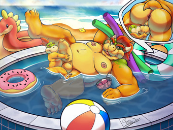 anthro anus backsack ball_grab balls beach big_butt bodily_fluids butt curvy_figure cutaway duo erection feet foreskin genital_fluids genitals horn humanoid_genitalia humanoid_penis legs_up male male/male nipples non-mammal_balls non-mammal_nipples nude obese orgasm overweight penetration penis perineum sex size_difference swimming_pool tail unretracted_foreskin water young young_male pekkorekko mario_bros nintendo bowser bowser_jr. dragon_koopa koopa scalie 4:3 absurd_res digital_media_(artwork) hi_res father_(lore) father_and_child_(lore) father_and_son_(lore) incest_(lore) parent_(lore) parent_and_child_(lore) parent_and_son_(lore) son_(lore)