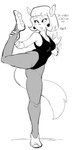 anthro ballerina ballet ballet_leotard clothing dance_shoes dancewear dancing exhibitionism female footwear legwear leotard pointe_shoes profanity raised_leg shoes simple_background solo stretching text tights dbaru hanna-barbera swat_kats ann_gora domestic_cat felid feline felis mammal 2021 english_text hi_res monochrome