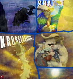 abs accessory ahoge amber_eyes anthro armor axe bangs battle battle_axe beard black_body black_fur black_nose blonde_hair blood blood_stain blue_background blue_body blue_eyes blue_hair blue_scales bodily_fluids breasts chest_tuft clothing cloud coat colored_blood countershade_face countershade_torso countershading crystal dialogue ear_piercing ear_ring electricity eye_markings facial_hair fangs fantasy female feral fight fin fluffy fluffy_chest freckles fur furgonomics gauntlets gloves glowing glowing_body green_clothing green_coat green_hair green_topwear grey_body grey_fur hair handwear holding_axe holding_battle_axe holding_melee_weapon holding_object holding_weapon horn horn_accessory hornband inner_ear_fluff insignia light lightning long_hair male markings mask mature_male melee_weapon moon moonlight motion_lines muscular muscular_male neck_tuft night object_in_mouth piercing purple_eyes raining red_clothing red_hair red_shirt red_topwear ring_piercing roaring sabertooth_(anatomy) scales screaming shatter shirt shoulder_pads silhouette silhouetted_body simple_background sky sparkles spots spotted_markings swinging_weapon tan_body tan_fur teeth tendrils text thunderstorm topwear tuft unusual_blood unusual_bodily_fluids watching_from_afar weapon wearing_mask wheat wheat_in_mouth white_clothing white_coat white_hair white_topwear wings yellow_blood yellow_eyes stylish_apollo heart_of_the_lands mythology ithaca_juneia roseland_mingwei xander_dorwin zenchi_hasagami bovid bovine canid canine canis clouded_leopard coyote dragon felid mammal mythological_creature mythological_scalie pantherine scalie sea_monster sea_serpent true_buffalo water_buffalo comic english_text hi_res story story_in_description