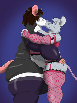 anthro belly big_belly big_breasts big_bulge breasts bulge clothing digit_ring duo female huge_belly huge_breasts huge_bulge husband_and_wife hyper hyper_breasts hyper_bulge jewelry kiss_on_lips kissing lingerie male male/female married_couple overweight overweight_male ring wedding_ring alythewolfcat josie_kouga yoshimori_kouga mammal murid murine rat rodent hi_res