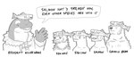 5_fingers animal_as_hat anthro clothing coat dialogue feral fingers group looking_at_another male sea_wolf size_difference speech_bubble text topwear x_eyes snarkysardine bear brown_bear canid canine canis cetacean dolphin fish grizzly_bear mammal marine oceanic_dolphin orca pinniped salmon salmonid_(fish) sea_lion toothed_whale ursine wolf 2024 7:3 english_text monochrome sketch