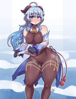 abstract_background big_breasts blue_hair blush breasts camel_toe clothed clothing female hair horn long_hair looking_at_viewer not_furry outline pose solo standing vision_(genshin_impact) mrsakai genshin_impact mihoyo ganyu_(genshin_impact) horned_humanoid humanoid 2021 dated digital_drawing_(artwork) digital_media_(artwork) hi_res portrait signature three-quarter_portrait