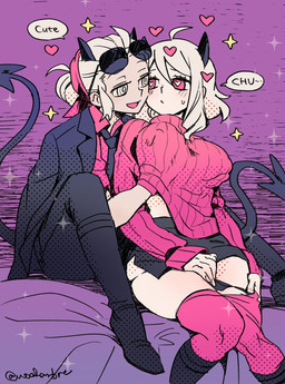 blind breast_fondling breast_play breasts clothing clothing_around_legs disability duo eyewear eyewear_on_head female female/female fondling hand_on_breast heart_eyes heart_symbol horn humanoid_on_humanoid panties panties_around_legs pupils ringed_eyes spade_tail sunglasses sunglasses_on_head symbol-shaped_pupils tail text underwear underwear_around_legs unusual_pupils noaharbre helltaker justice_(helltaker) modeus_(helltaker) demon demon_humanoid humanoid english_text hi_res