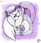 anthro big_breasts breasts duo eyes_closed female female/female french_kissing hair huge_breasts kissing making_out nipple_piercing nipples non-mammal_breasts non-mammal_nipples nude piercing simple_background drxii mario_bros nintendo yoshi_and_toad_kissing nova_(ashking) sif_(drxii) nushi reptile scalie yoshi 2020 digital_media_(artwork) monochrome