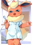 ambiguous_gender black_eyes breasts clothing detailed_background endoscope fur hat headgear headwear neck_tuft nurse nurse_clothing nurse_hat nurse_headwear nurse_uniform open_mouth orange_body orange_fur smile solo tuft uniform nn_197069 nintendo pokemon eeveelution flareon generation_1_pokemon human mammal pokemon_(species) absurd_res hi_res