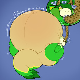 belly belly_blush belly_expansion big_belly blush body_blush expansion eyes_closed green_body green_hair groan gulp_(sound_effect) hair hose hose_in_mouth hose_inflation huge_belly hyper hyper_belly inflation motion_lines onomatopoeia purple_background simple_background sound_effects swallowing text xxwolf_buttxx nintendo pokemon sneeve_(snivycontrarian) generation_5_pokemon pokemon_(species) skulldragon snivy 1:1 2025 hi_res