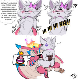 anal anal_penetration angry anthro arms_tied balls bdsm blind_eye blue_body blue_scales blush bondage bound brown_pawpads cellphone duo ear_piercing ear_ring electronics exclamation_point eye_scar eyes_closed facial_scar fur genitals green_eyes hair holding_cellphone holding_object holding_phone laugh looking_down male male/male narrowed_eyes pawpads penetration phone piercing plap plap_(sound) profanity question_mark red_body restraints ring_piercing rope rope_bondage scales scar spread_wings tan_body text thought_bubble tongue tongue_out white_body white_fur white_hair wings fennephilim_fox clash_royale league_of_legends mythology riot_games tencent kled_(lol) smolder_(lol) dragon mammal mythological_creature mythological_scalie scalie yordle english_text hi_res