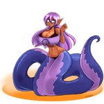 1:1 apode big_breasts breasts cleavage clothed clothing draconcopode eyewear female flauschdraws glasses hair hi_res humanoid_pointy_ears lamia legless purple_hair reptile scalie serpentine simple_background snake solo split_form white_background