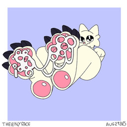 :3 bedroom_eyes bodily_fluids claws cum cum_on_feet feet foot_fetish foot_focus genital_fluids glistening glistening_pawpads heel_pad narrowed_eyes pawpads paws plantigrade plantigrade_pawpads seductive simple_background solo white_body wrinkled_feet wrinkles theenyface domestic_cat felid feline felis mammal 1:1
