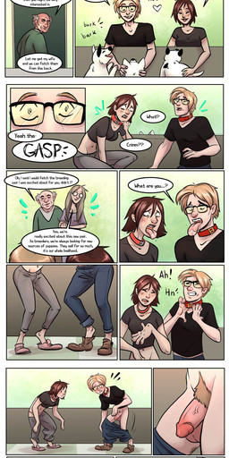 anthro black_clothing black_shirt black_topwear blonde_hair blue_bottomwear blue_clothing blue_pants bottomwear breasts brown_body brown_fur brown_hair clothing collar duo eyewear female fur genitals glasses grey_body grey_fur group hair human_to_anthro humanoid_genitalia humanoid_penis male male/female male/male multi_nipple nipples pants penis pet_store red_collar shirt species_transformation store street tan_body tan_fur text topwear transformation trio white_body white_fur young bubbeh australian_shepherd canid canine canis dalmatian domestic_dog german_shepherd herding_dog human mammal pastoral_dog sheepdog absurd_res comic english_text hi_res