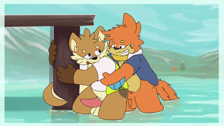 anal anal_penetration anthro anthro_on_anthro anthro_penetrated anthro_penetrating anthro_penetrating_anthro balls brown_body brown_fur clothed clothing cloud day duo erection from_behind_position fur genitals humanoid_genitalia humanoid_penis lake male male/male male_penetrated male_penetrating male_penetrating_male orange_body orange_fur outside partially_clothed partially_submerged penetration penis plant saggy_balls sex sky tapering_penis tree water x-ray_view gralicbutter nintendo pokemon desmond_(gralicbutter) buizel generation_4_pokemon mammal mustelid otter pokemon_(species) 16:9 animated animated_webp hi_res widescreen