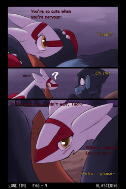 anatomically_correct anatomically_correct_genitalia anatomically_correct_penis animal_genitalia animal_penis aroused aroused_male dialogue duo embarrassed erection feline_genitalia feline_penis female feral genitals male male/female penis presenting presenting_penis text blastering nintendo pokemon tad_(thataveragedude) felid generation_3_pokemon generation_4_pokemon latias legendary_pokemon lion luxray mammal pantherine pokemon_(species) 2:3 absurd_res comic english_text hi_res
