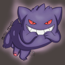 balls erection floating genitals grin humanoid_genitalia humanoid_penis male penis purple_body raised_leg red_eyes smile solo spread_legs spreading pastelpaints nintendo pokemon generation_1_pokemon gengar ghost pokemon_(species) spirit 1:1 2026 absurd_res digital_media_(artwork) hi_res