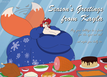 anthro asparagus belly big_belly big_breasts big_butt bowl breasts brownie butt cake clothing container copyright_symbol dessert dress eyewear female food fur glasses green_eyes hair ham hand_on_cheek holidays huge_belly huge_breasts huge_butt huge_thighs mashed_potatoes meat morbidly_obese morbidly_obese_anthro morbidly_obese_female multicolored_body multicolored_fur obese obese_anthro obese_female orange_body orange_fur overweight overweight_anthro overweight_female plant plate pork red_hair solo symbol tail tail_motion tailwag text thick_thighs turkey_meat two_tone_body two_tone_fur vegetable satsumalord christmas kayla_(satsumalord) canid canine fox mammal red_fox true_fox 2025 digital_media_(artwork) english_text hi_res