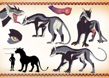 animal_genitalia animal_penis backsack balls bared_teeth butt canine_genitalia canine_penis claws close-up comparing erection feral fur genitals horn knot knotted_penis male male_feral mouth_shot multicolored_body multicolored_fur multiview nude open_mouth pawpads paws penis red_claws red_pawpads scales scuted_arms scuted_legs scutes sheath size_difference solo spade_tail tail teeth teeth_showing tongue tongue_out shebeast veneno_(dwhc) canid canine lycanis_chimaera mammal monster colored digital_drawing_(artwork) digital_media_(artwork) hi_res model_sheet