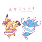 blue_body cleft_tail clothing cosplay_pikachu_(costume) duo female feral flower heart_tail looking_at_viewer plant simple_background tail text white_background pipipipi nintendo pixiv pokemon cosplay_pikachu_(character) pikachu_pop_star brionne generation_1_pokemon generation_7_pokemon mammal marine pikachu pinniped pokemon_(species) rodent 1:1 2016 english_text japanese_text translated