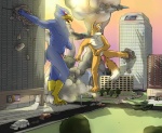 abs anthro avian b8m balls beak biceps bird blue_body brown_fur building_destruction building_kick building_punch canine car chest_tuft city destruction duo falco_lombardi feathers fox fox_mccloud fur gay hair humanoid_penis kicking macro male mammal muscles nintendo nude open_mouth pecs penis pose presenting punching rampage sheath standing star_fox talons tank tongue tuft video_games white_fur white_hair
Rating: Explicit
Score: 0
User: togepi1125
Date: July 25, 2013