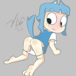 all_fours animal_ears anthro anus blue_clothing blue_dress blue_hair blush clothed clothing dress eyebrow_through_hair eyebrows female genitals hair partially_clothed paws pupils simple_background solo tail translucent translucent_hair underwear underwear_down vulva young young_anthro young_female kunshikter tasqyn_studio sulu_(kunshikter) 1:1 signature tagme