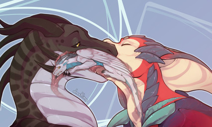 big_ears black_body black_scales black_sclera blue_body blue_claws blue_hair blue_mane blue_scales brown_body brown_scales claws eyes_closed feathered_wings feathers feet feral folded_wings french_kissing group hair horn inside internal kissing male male/male mane mane_hair red_body red_scales scales simple_background talons toes tongue trio vore white_body wings yellow_eyes yellow_sclera droskimo league_of_legends mythology riot_games tencent kai_(truthspeaker) smolder_(lol) winter_(truthspeaker) dragon mythological_creature mythological_scalie reptile scalie hi_res