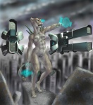 abs anthro breasts cannons female hologram laser_cannons muscular muscular_female nude science_fiction solo standing tail tail_tuft tuft weapon catwarrior_(artist) felid lion mammal pantherine 2006 distracting_watermark watermark